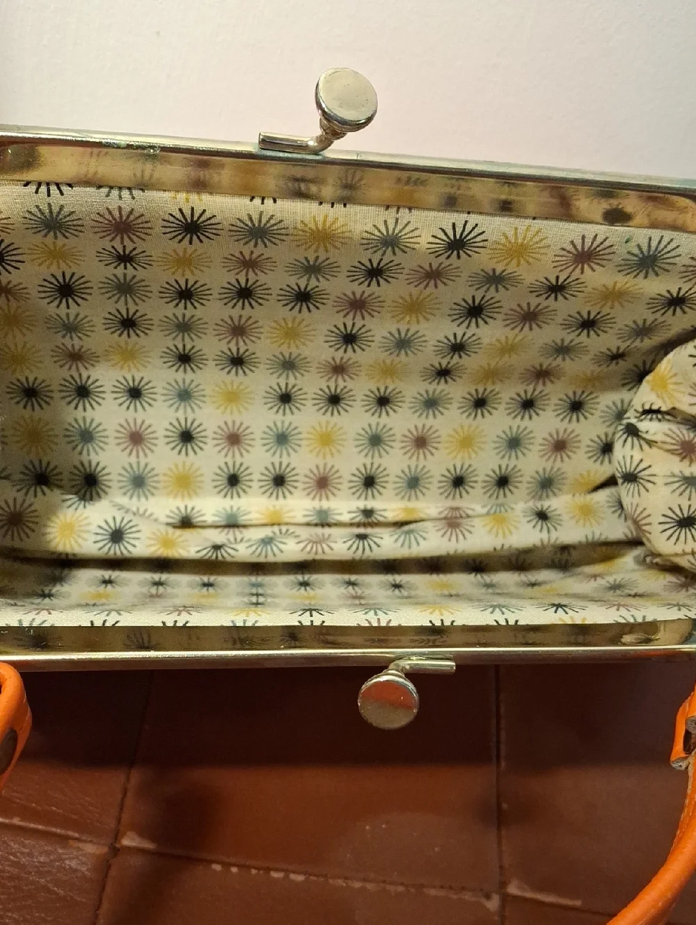 Vintage Orange Leather Top-Handle Frame Bag with Coin Pouch - Picture 6 of 9